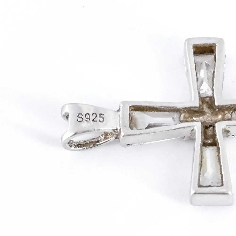 Vintage Sterling Silver Cubic Zirconia Cross Pendant | Christian Faith Jewelry
